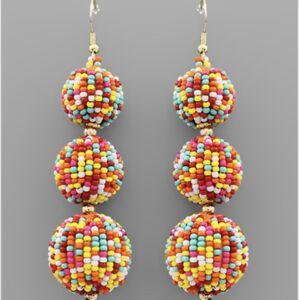 Bead Pom Pom Earrings Mulit Color