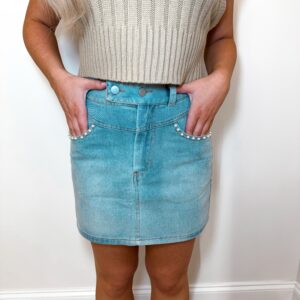 Denim Skirt with pearls